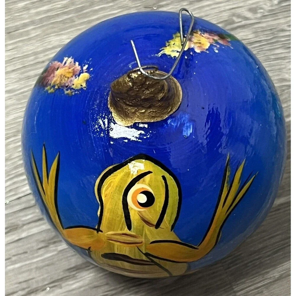 Christmas Ornament Ball Mexican Folk Art Pottery Hand‎ Painted Artisan Frog Lily